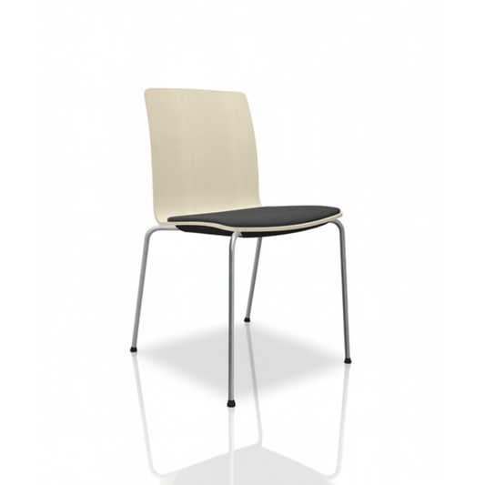 Profim COM tuoli, istuinverhoiltu, harmaa runko, vaaleat puuosat, pinottava